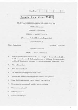 BM6602 Biomechanics Nov Dec 2018 Anna univ Question - Biomedical ...