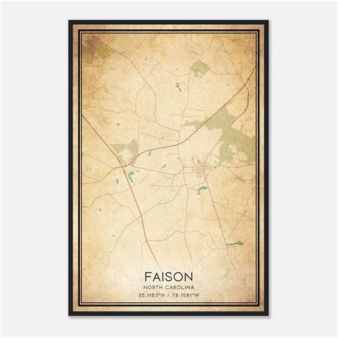 Vintage Faison North Carolina Map Poster, Faison NC City Road Wall Art ...