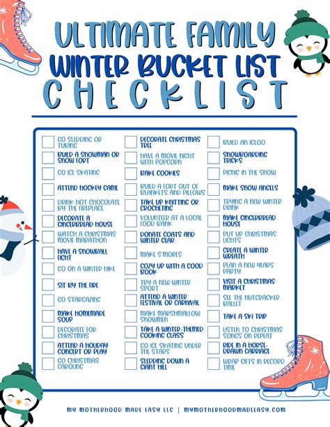 Winter Bucket List PDF: 50 Fun Things to Do in Winter! – My Motherhood ...