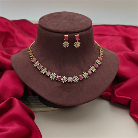 American Diamond Ruby floral Set