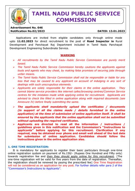 Tnpsc Road Inspector Recruitment Notification - Applications are ...