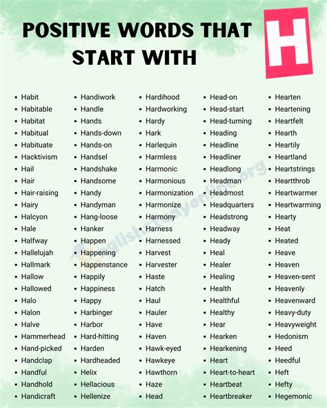 Positive Words that Start with H in English - English Study Online