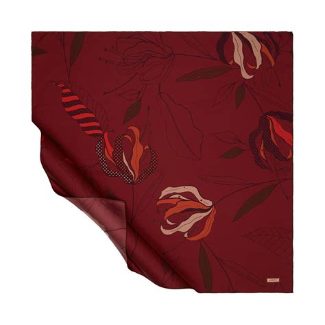 Burgundy Linden Patterned Twill Silk Scarf| Ipekevi