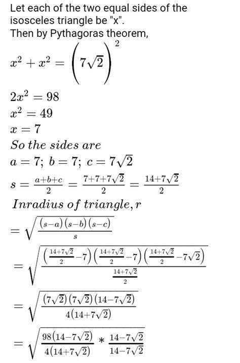 if the hypotenuse of an isosceles right triangle is 7 root 2 centimetre ...