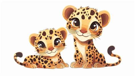 Adorable kawaii leopard and baby cartoon characters cute and playful ...