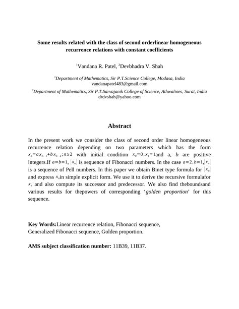 Second Order Linear Homogeneous Recurrence Relations 的图像结果