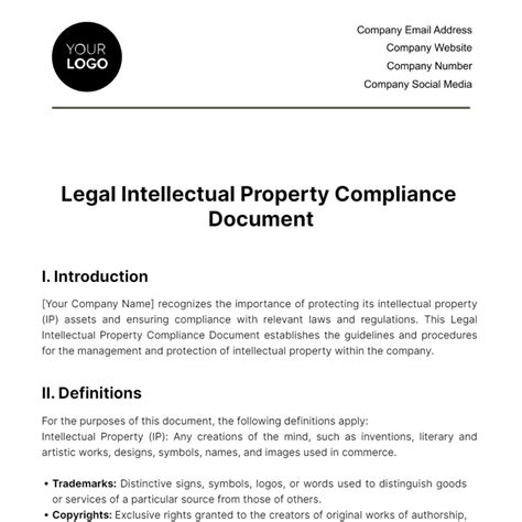 Free Legal Intellectual Property Compliance Document Template to Edit ...