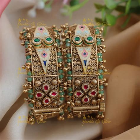 Antique Gold alike Meenakari Kundan Bangles – Sparkle and Glow