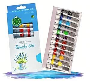KIRATIVEYOU Gouache Paint Color Set of 12 Colours 6ml Each Professional ...
