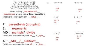 Image result for Order of Operations Notes. Printable