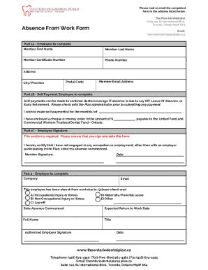 Fillable Online Absence From Work Form Fax Email Print - pdfFiller