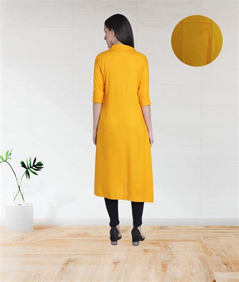 Women’s Rayon Solid Plain Asymmetric A-Line Designer Kurti (Mustard ...