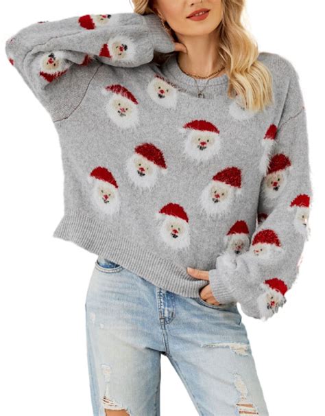 Christmas Sweaters for Women Juniors 2024 Cute Santa Claus Patch Trendy ...
