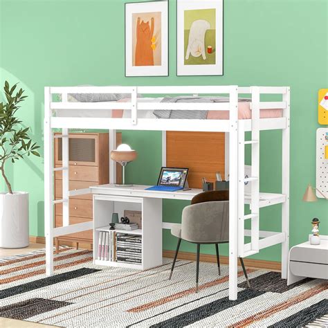 Merax Loft Bed Twin with Desk, Wardrobe, Storage & Drawers - White in Nepal at NPR 112043, Rating: 5