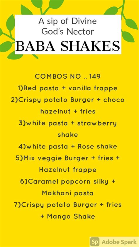 Menu at BABA SHAKES, New Delhi