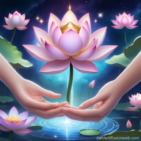 Lotus Flower Care: Two Hands and a Logo | Stable Diffusion Online