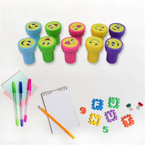 Emoticon Stamps 10 pieces in Round Shape Stamp (Multicolor / 10 Pc ...