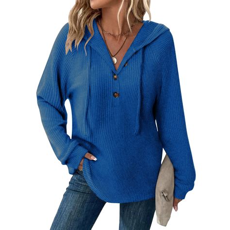 UQJfacai Hoodies for Women Ribbed Knit Long Sleeve Tops Fall Loose ...