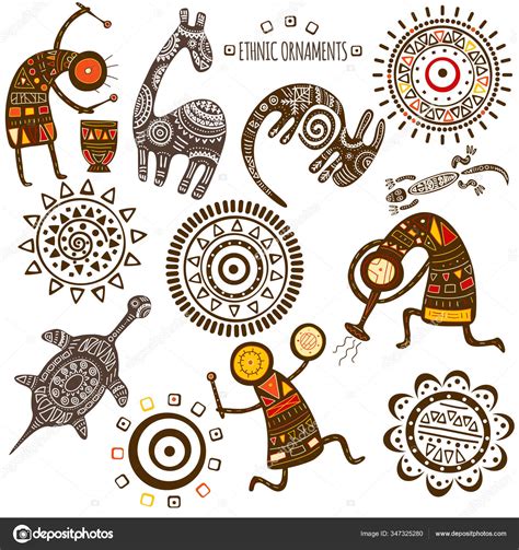 Collection Patterns African Ethnic Ornaments Animals Dancing Musicians ...