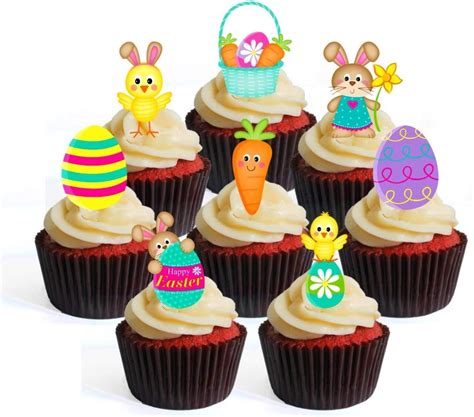 Buy Easter Mix Edible Cupcake Toppers - Stand Up Wafer Cake Decorations ...
