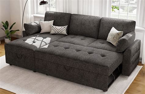 Papajet Convertible Couch Sleeper, Modern Tufted L Shaped Sofa Bed with ...