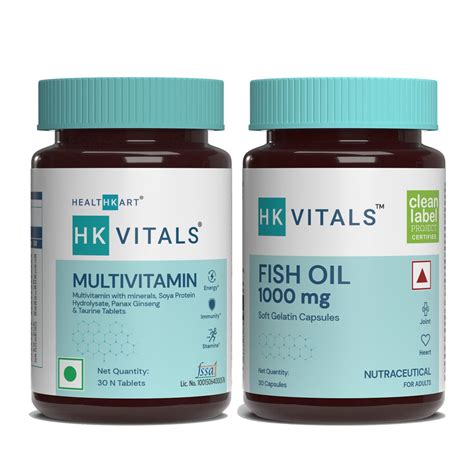 HealthKart HK Vitals Fish Oil and Multivitamin Combo, 30 Omega 3 Fish ...
