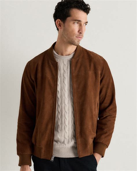 100% Suede Bomber Jacket in Dark Chestnut Brown