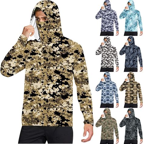 BRDFRL Men’s Hiking Camo Shirt with Mask UPF 50+ Hoodie Fishing ...