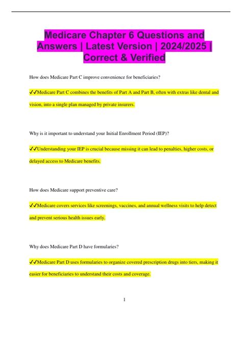 Medicare Chapter 6 Questions and Answers | Latest Version | 2024/2025 ...