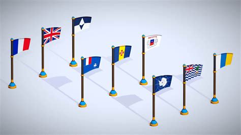 Antarctic Countries Flags Pack Toon Style Antarctica Region - 3D Model by Laxminarayan Artistry