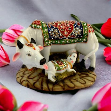 Buy IMAGICART Decorative Marble Dust Cow & Calf Showpiece, Handicraft ...