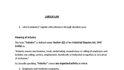 Labour Law I - Key Notes on Industry, Arbitration, and Trade Unions ...