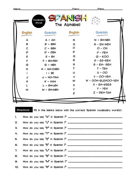 Spanish The Alphabet Vocabulary Word List Worksheet & Answer Key | Made ...