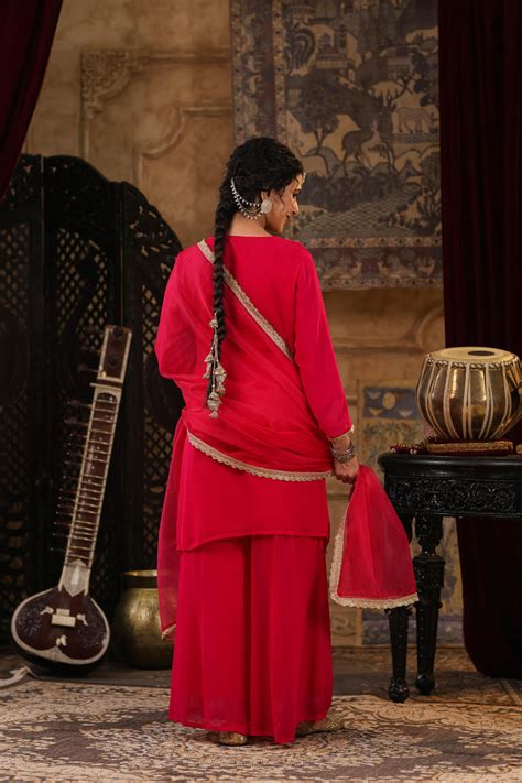 Shop Fuchsia Georgette Gota Patti Work Palazzo Set- Elegant Ethnic Wear ...