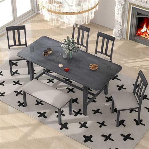 Amazon.com: LUMISOL 6 Piece Extendable Dining Table Set with Bench and ...