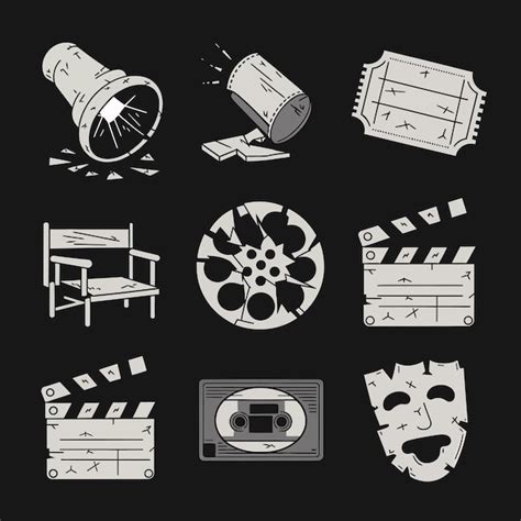 Vector icons for cinema directors chair theatrical roles video tape ...