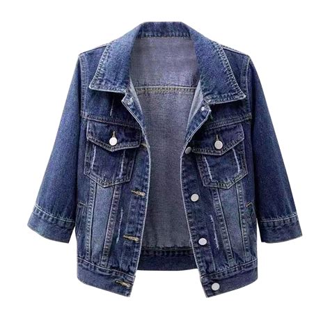 Hontri Women's Denim Jackets , Women's 3/4 Sleeve Colored Cropped Denim ...