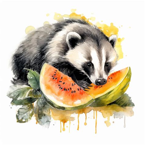 Painting Of Raccoon Eating Watermelon