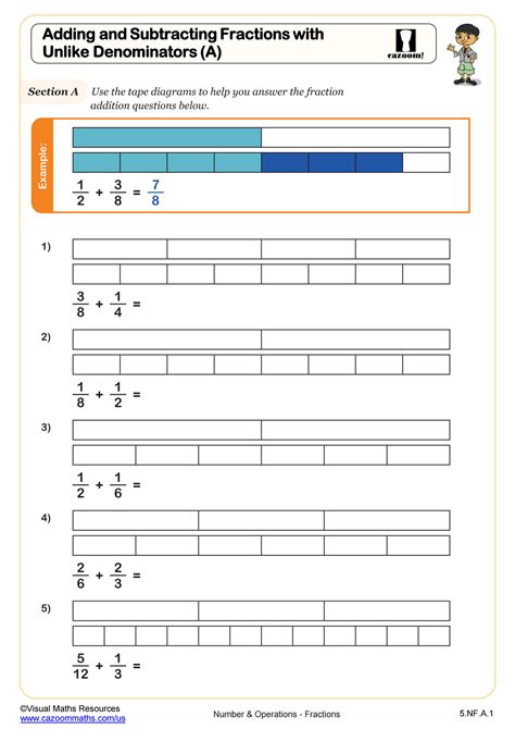 Image result for Adding and Subtracting Unlike Fractions Worksheet
