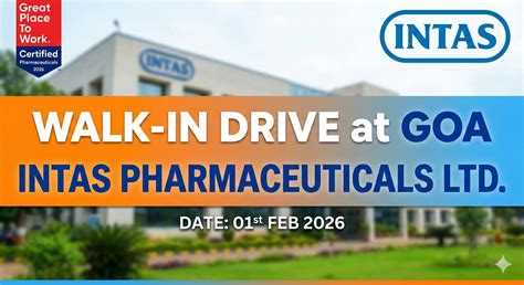 Intas Pharmaceuticals Walk-in Drive at Goa - February 2026 - ITI Jobs ...