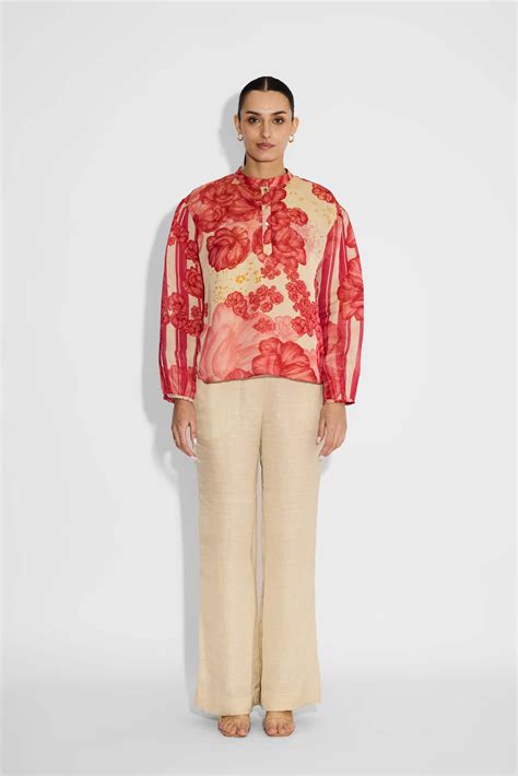 Multi-Floral Beige Placket Top – Shasha Gaba