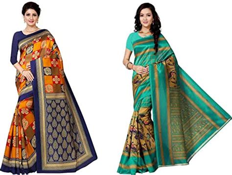 Buy RUNAYA NX Printed Art Silk Saree(JENI_VIDHI) PACK OF 2 at Amazon.in