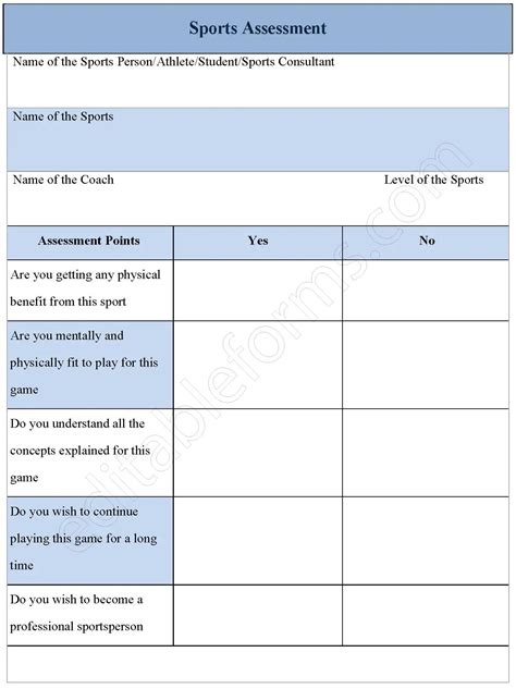 Sports Assessment Form | Editable PDF Forms