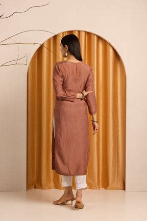 Rustic Cherry Wood Chikankari Brown Kurti