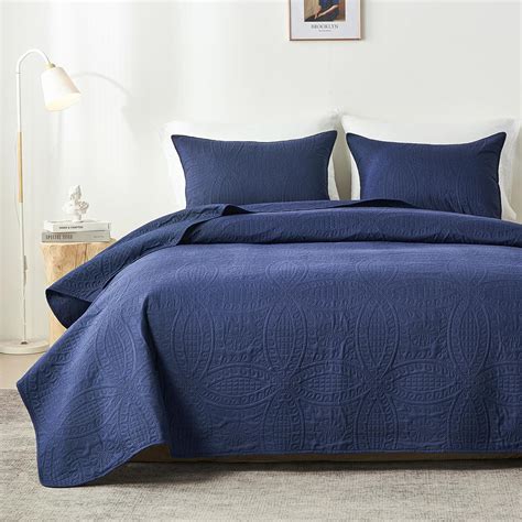 Amazon.com: akkialla Twin Quilt Bedding Set,Navy Blue Ultrasonic Quilt ...