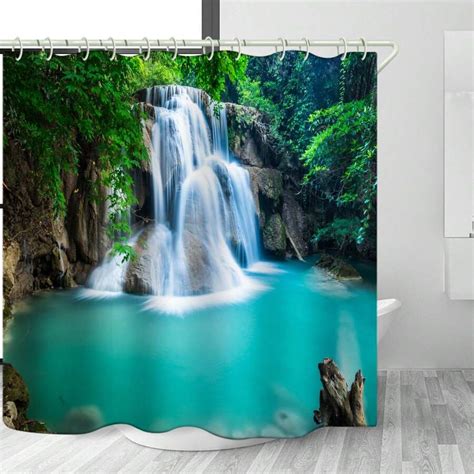 1pc Bathroom Uses Waterfall Shower Curtain, Deluxe Bathtub Waterproof ...