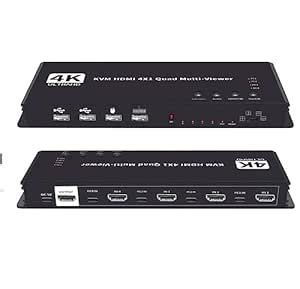 Tobo HDMI KVM Multiviewer Switch 4x1, HDMI Quad Multi-Viewer Seamless ...