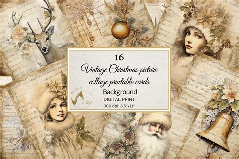 Vintage Christmas Collage Cards | Background Graphics ~ Creative Market