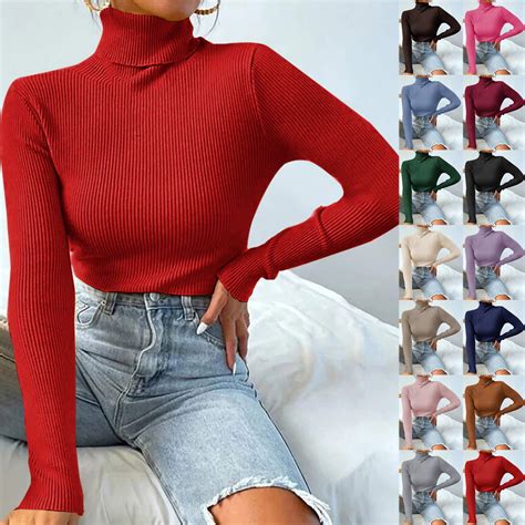 Utoimkio Women's Turtleneck Sweaters for Women Long Sleeve Slim Fit ...