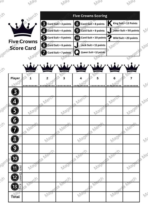 Printable 5 Crowns Score Sheet Pdf - Printable Templates